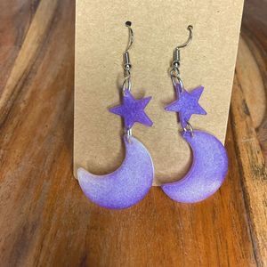 Purple moon & star dangling earrings